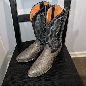 Dan Post Quill Ostrich Exotic Leather Black and Gray Western Boots